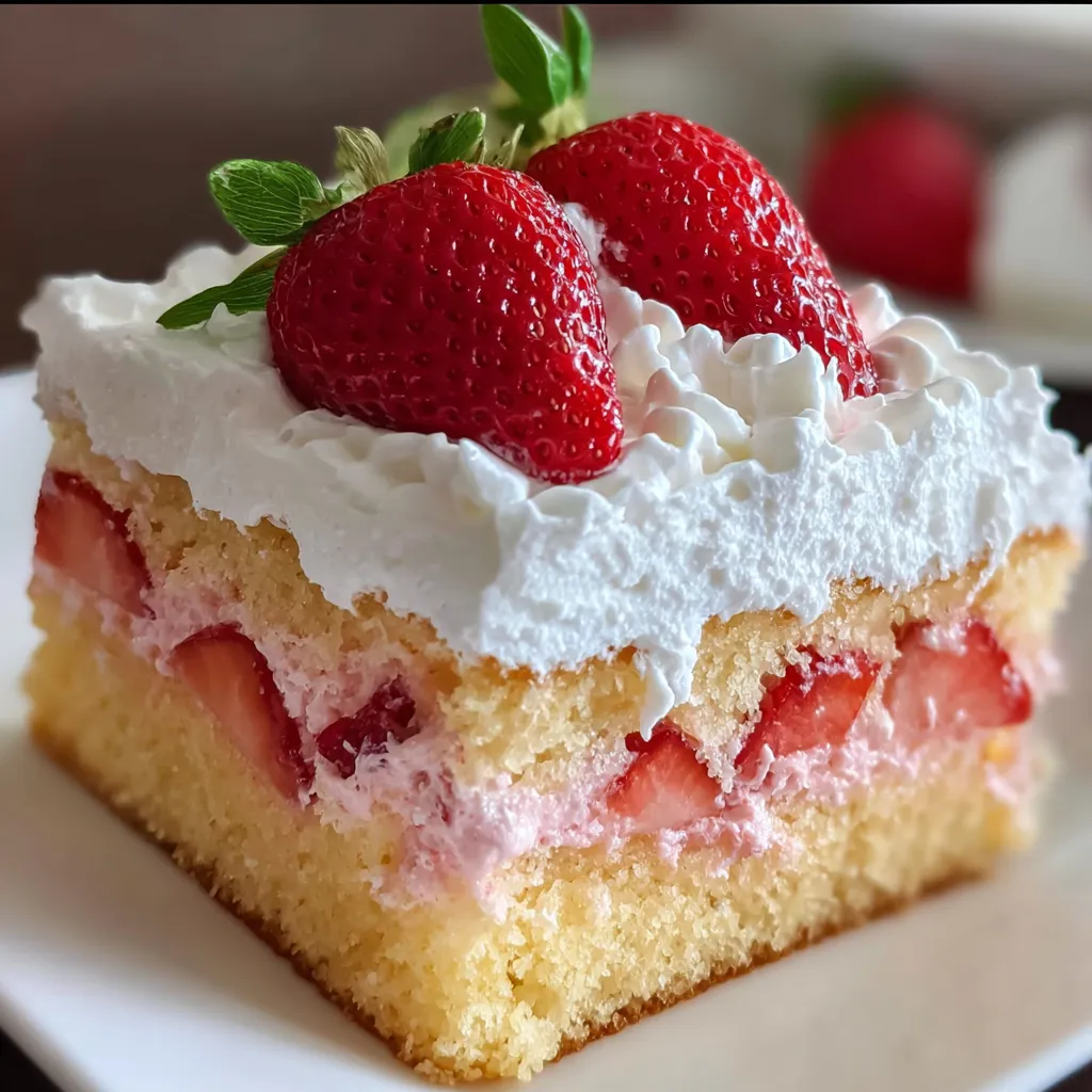 Fluffy Strawberry Cloud Cake with Fresh Berry Layers and Whipped Cream